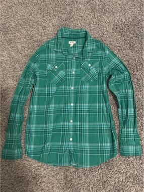 Cat & Jack Boys Green Plaid Shirt Regular XXL Casual Top
